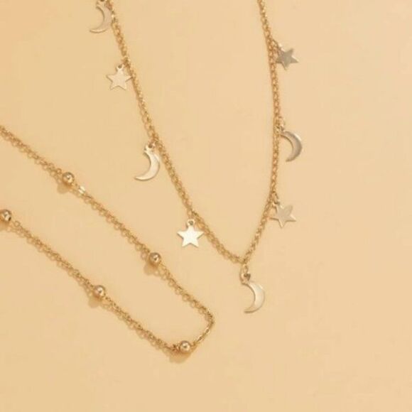 GOLD MOON AND STAR CHOKER NECKLACE - Picture 2 of 5